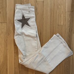 We The Free Cream Flare Jeans with Brown Star Patch